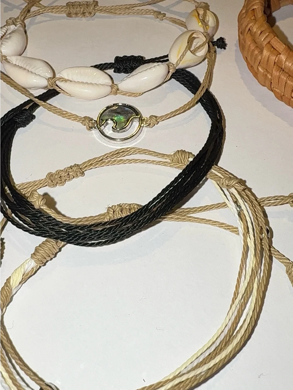 Boho Beach Bracelet Set Shell and Natural Woven Raffia Bracelet